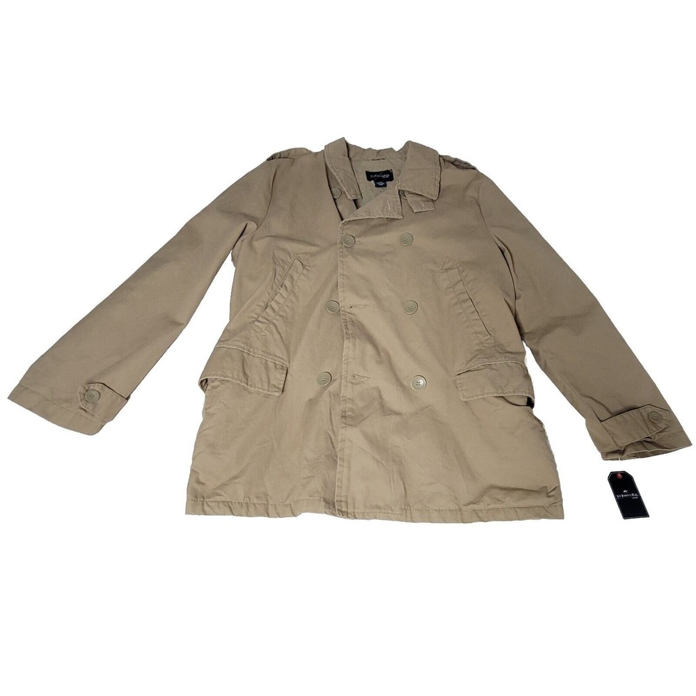 St Johns Bay Man's Jacket Large Tan Doublebreasted Peacoat / Short Trench Coat